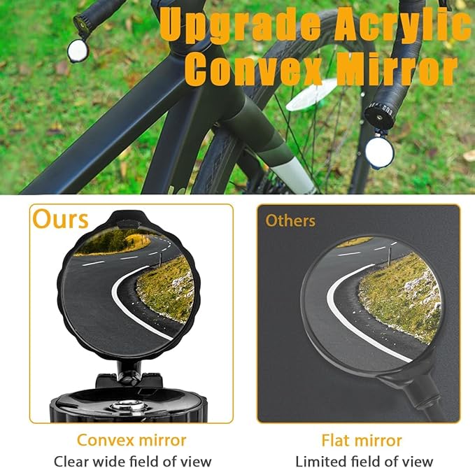 2 Pcs Bar End Bike Mirror, 360° Adjustable Handlebar Bar End Rear View Mirrors HD Glass Convex Lens E-bike Mirrors for Mountain Bikes, Bicycles, Scooters