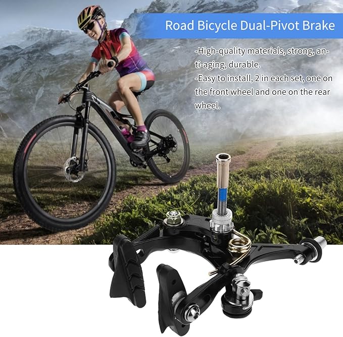 Road Brake Caliper, 1 Pair Aluminum Brakes V Shape Brake Caliper Mechanical Dual-Pivot Brake Set Cycling Repair Parts Accessory
