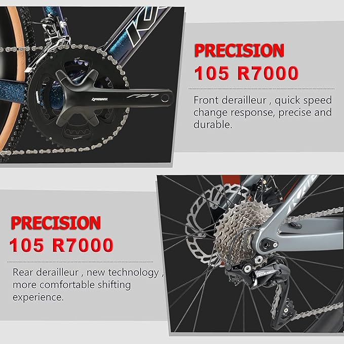 KABON Carbon Road Bike, 700C Carbon Fiber Frame Road Bike with 105 R7000 22 Speed Disc Brake Racing Bicycle for Men and Women
