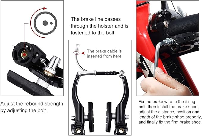 Free-fly 1 Pair Bike Brakes Mountain Bike V Brakes Set, Including V Brake for Front and Rear Wheel, Fit for Most Bicycle, Road Bike, MTB, BMX