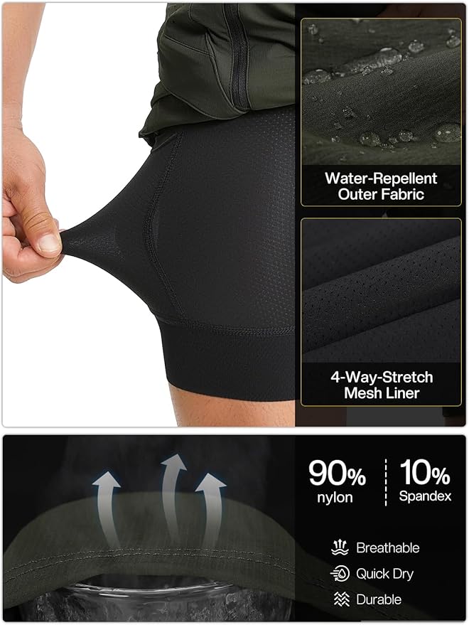ARSUXEO Mens Mountain Bike Shorts Loose Fit Padded Bike Shorts Cycling Shorts Water-Resistant