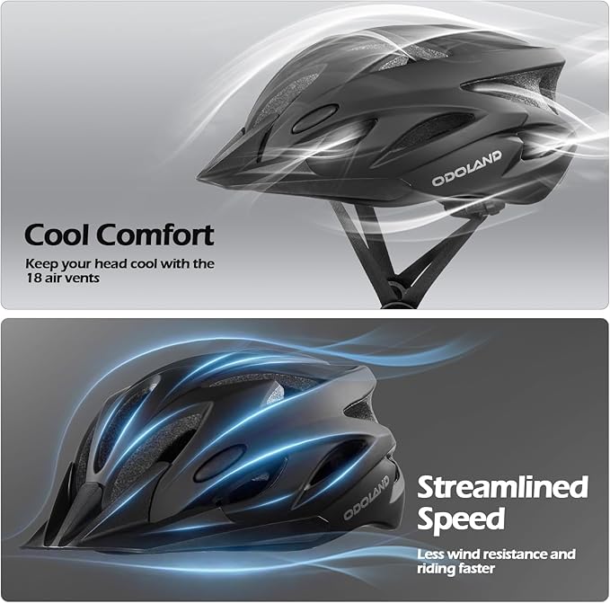 Odoland Adult Bike Helmet and Cycling Sunglasses Set for Men & Women, Safety Certified Bicycle Helmet with UV Protection Glasses for Mountain, Skating, Road, City Commuting & Outdoor Riding