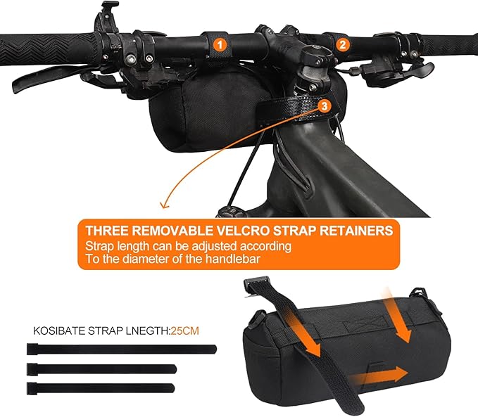 KOSIBATE Bike Handlebar Bag,Bicycle Handlebar bag,Bike Frame Bag with Shoulder Strap,Bicycle Front Bag Fram Storage Roll Bag Mountain Road Bikes Bicycle Accessories, Bike Pouch for Bicycle (