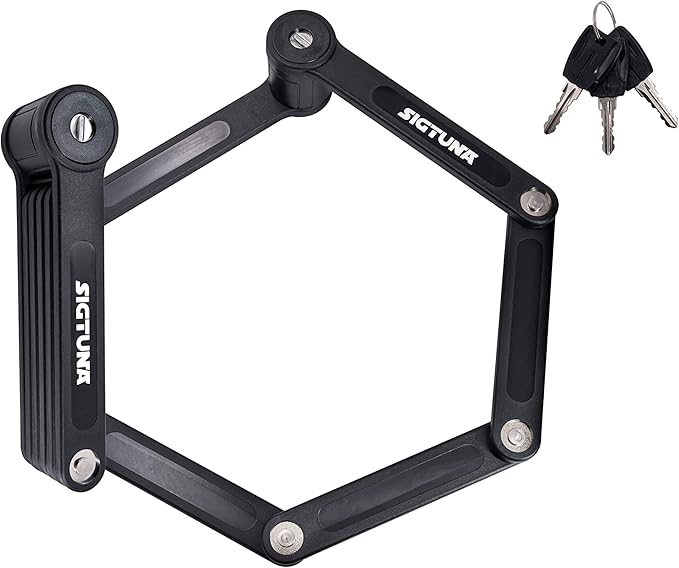 SIGTUNA Folding Bike Lock - Hardened Steel 8mm Fold-Up Heavy Duty Bike Lock with Easy Mounting, Secure Lock and Anti-Scratch Coating - Easily Keep Bike Secure and Paintwork Undamaged - Bicycle Lock