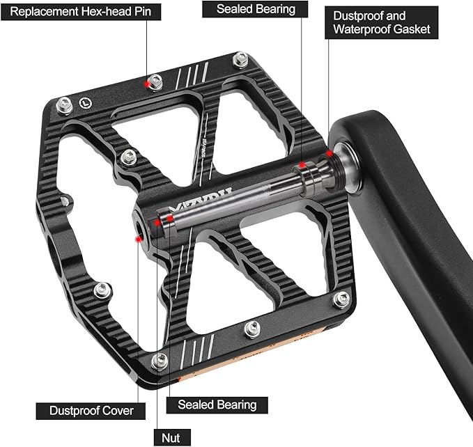 MZYRH Road/Mountain Bike Pedals,Bicycle Pedals with Reflectors,Aluminum Alloy MTB Pedals 3 Sealed Bearings Bicycle Platform Pedals 9/16" BMX Road Bike Pedal