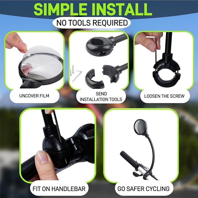 Bike Mirror,2 Pack Bike Mirror Handlebar Mount,Adjustable Rotatable Bicycle Rear View Mirror,Wide Angle Acrylic Convex Safety Mirror for Mountain Road Bike