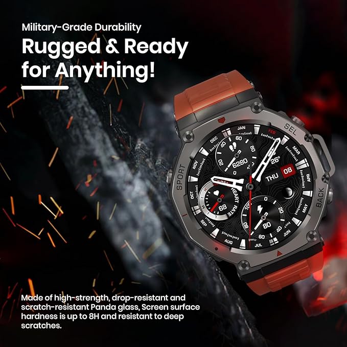 SNEL® Watch ATLAS [GPS 53mm] Smartwatch — Jet Black Aluminum Case + Red Sport Band (24mm). Heart Rate & SpO2, Sleep Tracking, Fitness Tracker, Always-On AMOLED, 3ATM Water Resistant, for iOS & Android