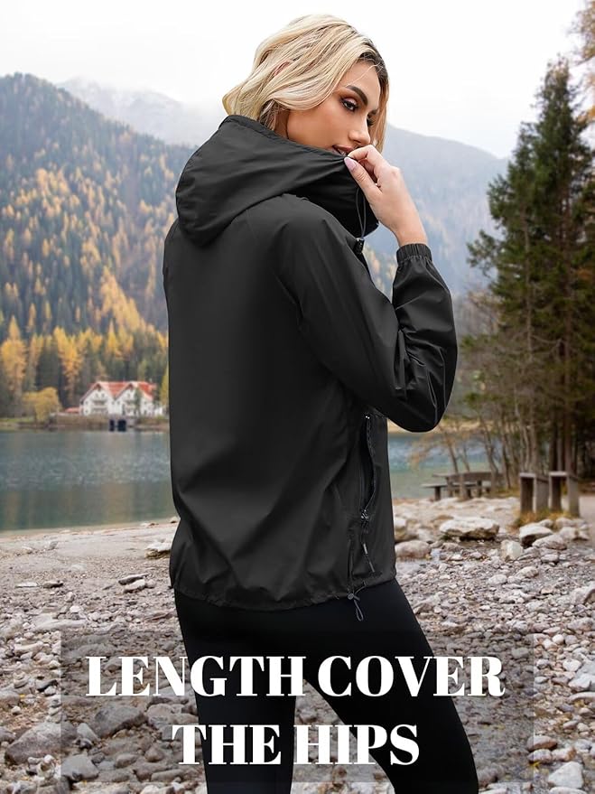 PITINAN Lightweight Rain Jacket Women Packable Wind Breaker Light Rain Jacket Women Waterproof Travel Raincoat S-XXL