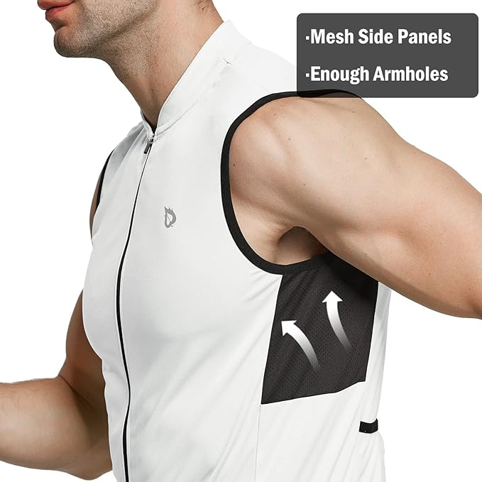 baleaf Men's Sleeveless Cycling Jersey Road Bike Shirt Bicycle Biking Tank Tops Full Zip Pockets SPF UPF50+