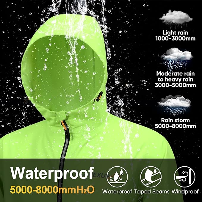 APEXUP Packable Rain Jacket Men with Reflective Zipper, Lightweight Waterproof Raincoat, Mens Rain Jacket for Outdoor Sports