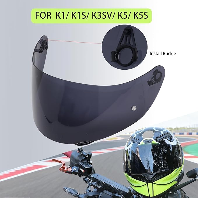 Motorcycle Helmet Visor for AGV K1 K1S K3SV K5 K5S, Anti-Scratch UV Protected Full Face Shield, High-Definition Tinted PC Lens, Day Riding (Deep Smoke)