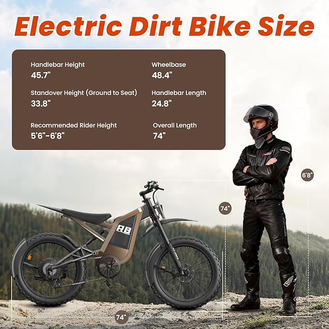 Electric Dirt Bike for Adults, 𝟰𝟬𝟬𝟬𝗪/𝟮𝟬𝟬𝟬𝗪 𝗣𝗲𝗮𝗸 27AH/18.2Ah Off-Road Motorcycle, 35MPH 65+ Mile Range, 19" Fat Tire, Hydraulic Brakes, APP & NFC Control