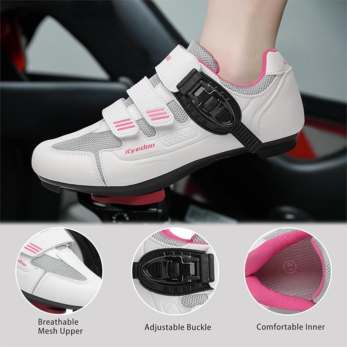 Womens Cycling Shoes Compatible with Peloton Bike Clip in Ladies Indoor Cycling Road Bike Riding Biking Shoes, Pre-Installed Delta Cleats