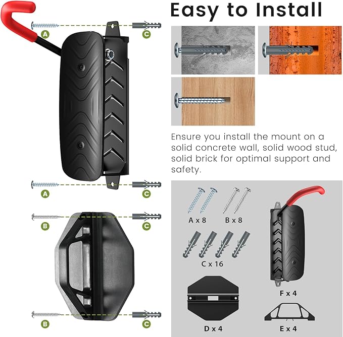 Housolution Swivel Bike Wall Mount [4 Pack], 150° Swivel Holds up to 66lbs Vertical Bike Rack Wall Hanger, Bike Hangers for Garage, Mountain Bike Wall Mounts, Bicyckle Storage Rack for Garage