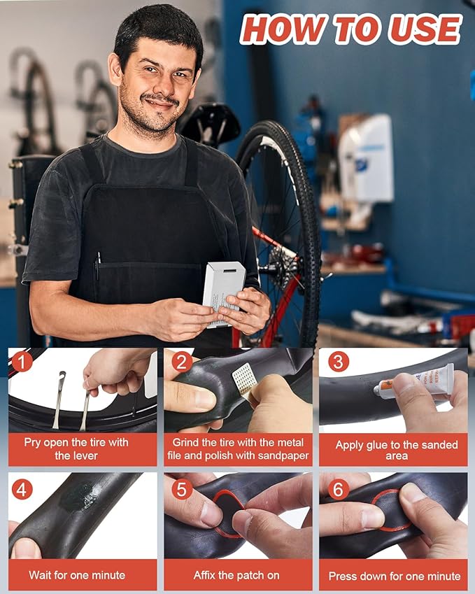Zacro Bike Tire Repair Kit, Bike Tube Patch Kit with Stainless Steel Tire Levers, 24 PCS Bike Tube Patches,Metal Rasp, Bike Patch Kit for Mountain and Road Bike