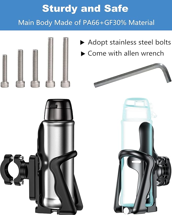 KEWIG Bicycle Water Bottle Holder for Bike & Motorcycle, Adjustable Bike Water Bottle Cages Fit for Diameter 2'' - 3'' Cup, Compatible with Handlebars or Tubes 20mm to 35mm in Diameter