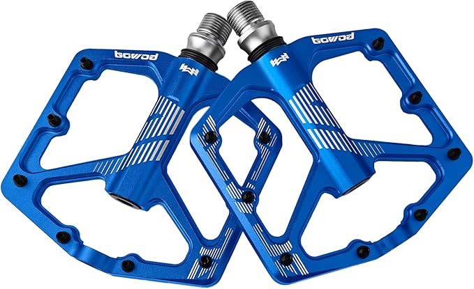 MTB Pedals Flat, Gravel Bike Pedals Flat, Light CNC Aluminum Alloy Platform Pedal w 3 Bearings Cr-Mo Spindle, Grippy Bicycle Pedals w 16pcs Pins, Mountain Bike Pedals Adult Child BMX Bike 9/16"