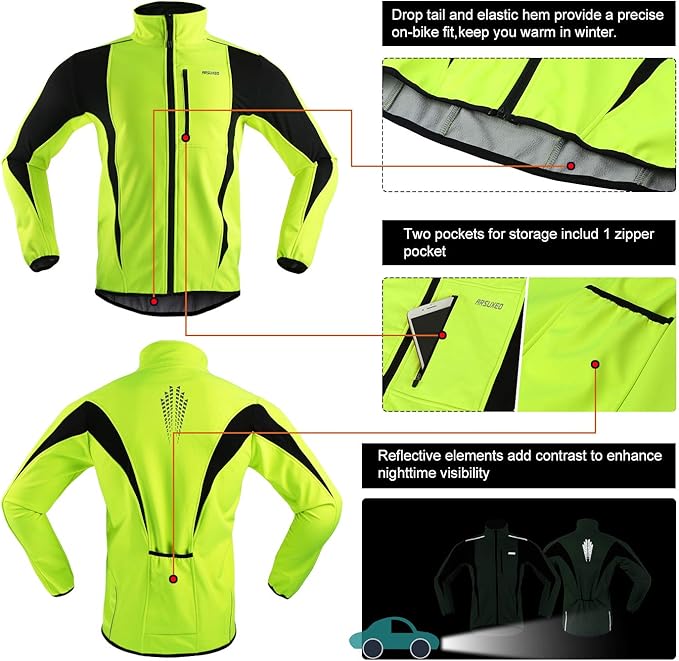 ARSUXEO Winter Warm UP Thermal Softshell Cycling Jacket Windproof Waterproof 15-k