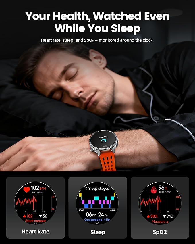 WalkerFit GPS Smart Watch for Men, Multi-Satellite Positioning, Full Metal Body, 520mAh Long Battery Life, 5ATM Waterproof with Bluetooth Call, 1.43” AMOLED Screen, for iPhone/Android, Orange