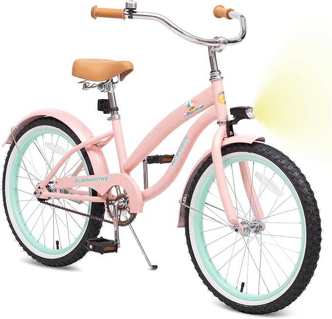 ACEGER Girls Beach Cruiser Bike for Kids 5-13 Years Old, 16" 18" 20" 24" Single Speed Kids Bicycle Included Coaster Brake, Front and Rear Reflectors, 24" 7 Speeds with Dual Brakes