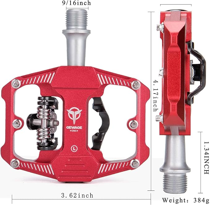 Mountain Bike Pedals - Dual Function Flat and Clipless Pedal - 3 Sealed Bearing Platform Pedals Compatible with SPD, Bicycle Pedals for BMX Spin Exercise Peloton Trekking Bike