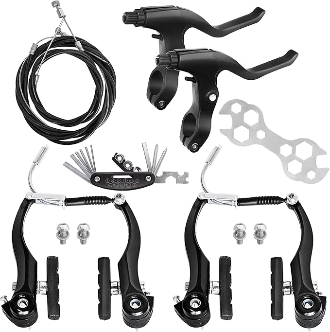 Complete Bike Brakes Set, Universal Bike Front and Rear MTB Brake, Inner and Outer Callipers Cables Lever Kit with Multi-Tool Wrenches Black