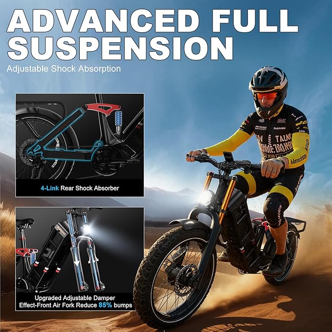 2026 eAhora Juliet Pro 2 EBike - Dual Motor 5400W/1200W 30-43MPH 60V 70Ah 200Mile Long Range Electric Bike for Adults, 20'' Fat Tire Fast Electric Mountain Bike Full Suspension Electric Bicycle