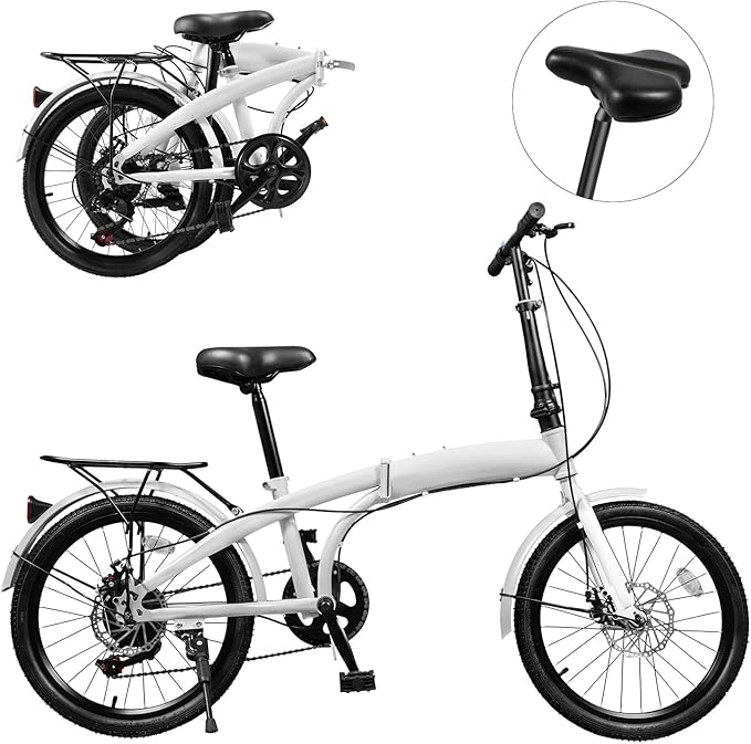 20" Foldable Bicycle, 7 Speed Non-Slip Folding Bike W/Dual Disc Brake & Adjustable Design, Folding Bikes for Adult City Commuter Bicycle