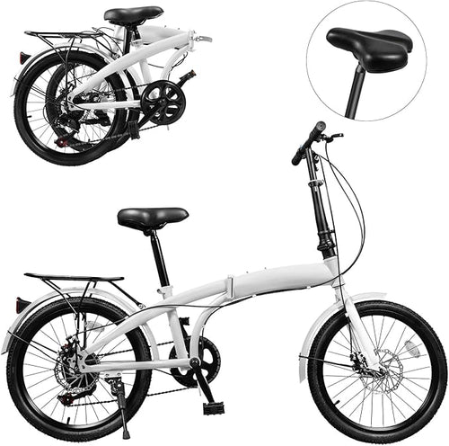 20 inch Folding Bike Folding Compact City Commuter Bike with 7 Speed Gears Easy Folding City, Adjustable Stem, Bicycle Foldable Bicycle with Disc Brake Front and Rear Fenders