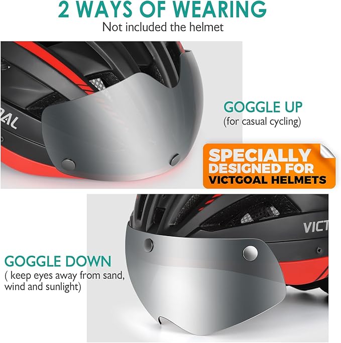 VICTGOAL Detachable Magnetic Bike Helmet Goggles Visor Especially Deisgned for VG110/VG112 Bicycle Helmet