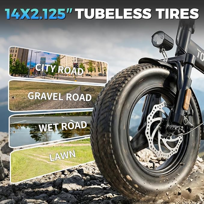 Tomofree 750W Folding Electric Bike, 48V 20AH Removable Battery, 20-25MPH, 14''x 2.1'' Tire, 25-35miles PAS, Front/Full Suspension, 200lbs Load Ebike for Adult, Adult Electric Bicycles for Commute