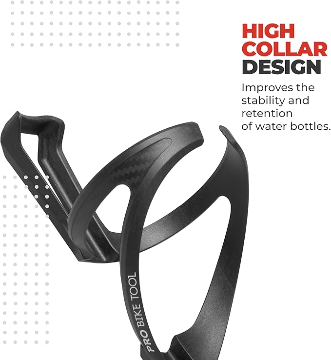 PRO BIKE TOOL Carbon Composite Water Bottle Cage - Lightweight Bike Bottle Holder for Road and Mountain Bikes - Fits 20-33oz Bottles, Easy Installation, High Collar Design - Black, 6.1 x 2.9 in