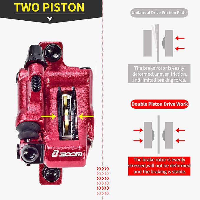 Zoom HB-100 Hydraulic Disc Brake Calipers, 2PCS Front/Rear red, Line Pull Oil Brake Disc Brake Set for MTB, Mountain Bike and Electric Bike