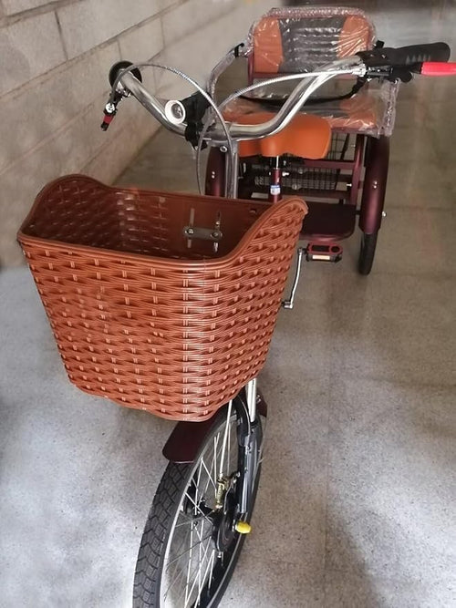 20 inch Folding Tricycle, Outdoor Cruiser Bikes with Passenger seat, 3 Wheel Bike, Large Pedal Tricycles with Inflatable Wheel, Tandem Bicycle, Ride-on trikes for s,Wine Red 20inch
