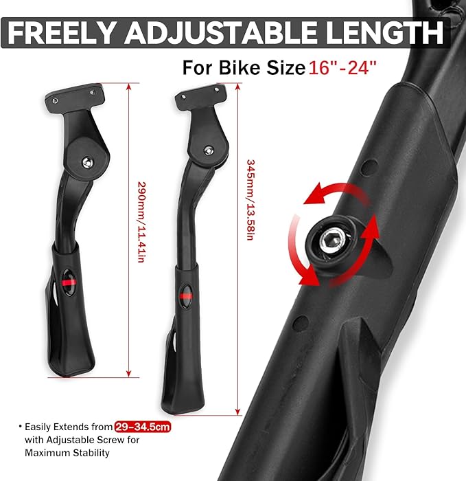 Adjustable Bike Kickstand Heavy Duty Rear Mount Kick Stand for 40mm 16-24 Inch Aluminum Kickstand for Adult Kids Bike Mountain Bike Ebike Mini Bike Electric Dirt Bike MTB