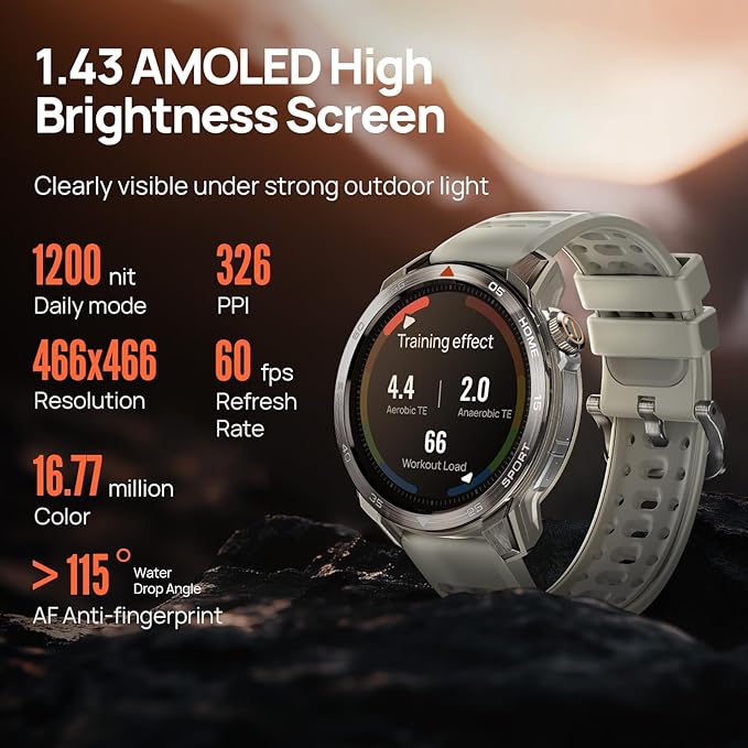 mibro GS Pro2 GPS Smart Watch – Dual Band GPS Running Watch with Mibro Coach Training Plans, 1.43” AMOLED Smartwatch, 20-Day Battery, 5ATM Sports Watch for Hiking, Cycling, Swimming (Light Beige)