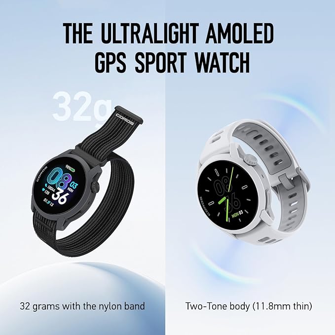 COROS PACE 4 Ultralight Sport GPS Watch, 1.2" AMOLED Touchscreen,19 Days of Daily use, Voice Features, Advanced Training Tools, Accurate GPS, Heart Rate Monitor, Navigation, Run, Bike - Black Nylon