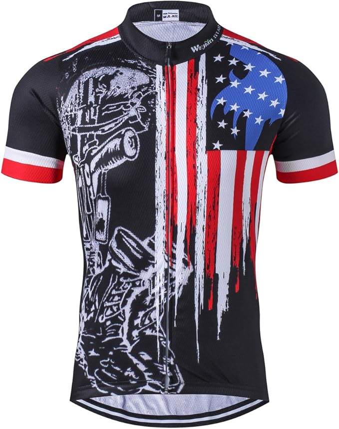 Cycling Jersey Short Sleeve USA Style Bike Tops with Pocket Reflective Stripe