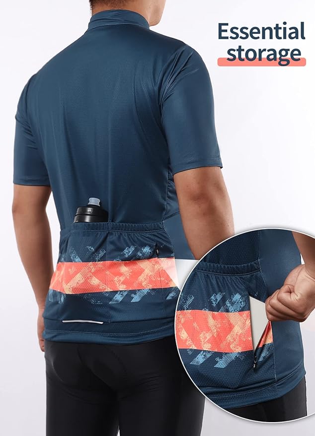 BERGRISAR Cycling Jersey Mens Bike Shirts Short Sleeve Bicycle Biking Clothes with Pockets Reflective