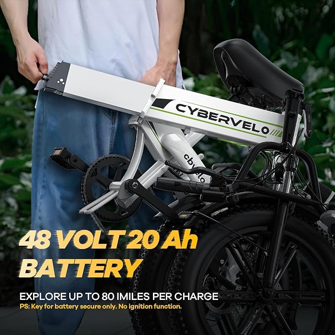1000W Folding Electric Bike, 48V 20.8AH Large Removable Battery E-Bike, 30+MPH, 80 Miles Max Range, 20" Fat Tire Electric Bike for Adults, Adult Electric Bicycles for Commute
