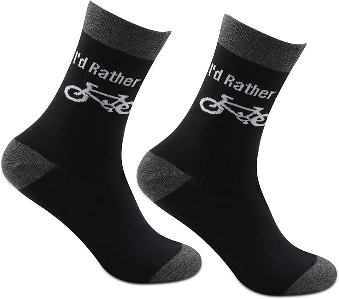 MBMSO Funny Bike Socks Cyclists Gifts 2 Pairs I'd Rather be Biking Socks Gift for Biker Novelty Cycling Lover Gifts