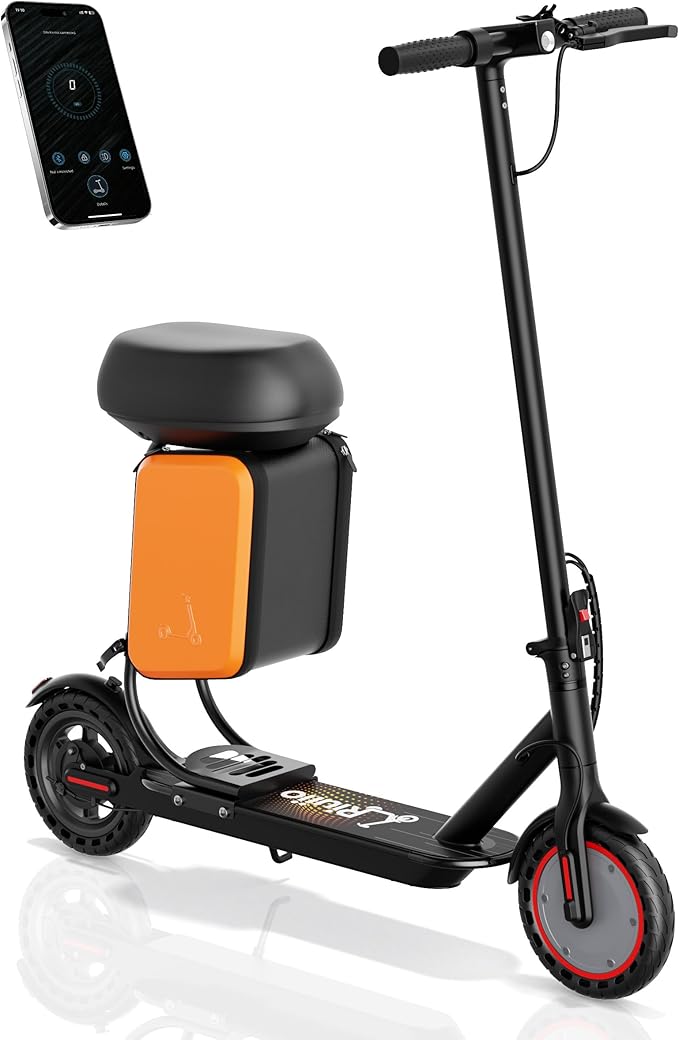 Folding Electric Scooter for Adults with Seat- 19MPH & 21-Mile Range, 350W Motor, 8.5" Solid Tires with App Control & Dual Brake System - UL2272 Certified Commuter E-Scooter