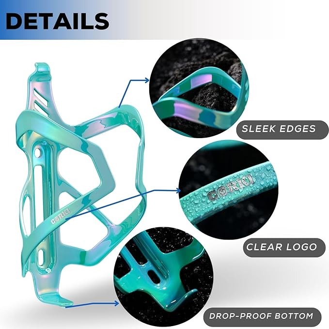 Corki Cycles Heavy Duty Bike Water Bottle Holder, Lightweight Aluminum Cage Shockproof Design for Road Mountain Gravel Bikes, Holds 18-30 oz, 1-Pack Colorful Aqua