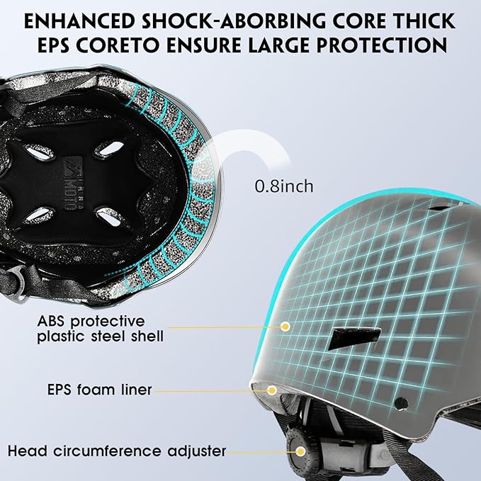 Skateboard Helmet for Adults - Adjustable Certified Safety Adults Helmet for Skateboarding Bike Bicycle Scooter Cycling Skate Skating Multisport Helmets for Women Men Boys Girls Kids Youth