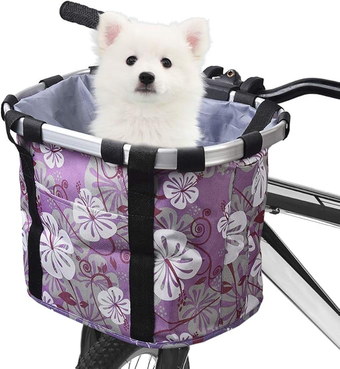 Lixada Bike Basket, Small Pet Cat Dog Carrier Bicycle Handlebar Front Basket Folding Detachable Removable Easy Install Quick Released Picnic Shopping Bag, Max. Bearing: 11lbs