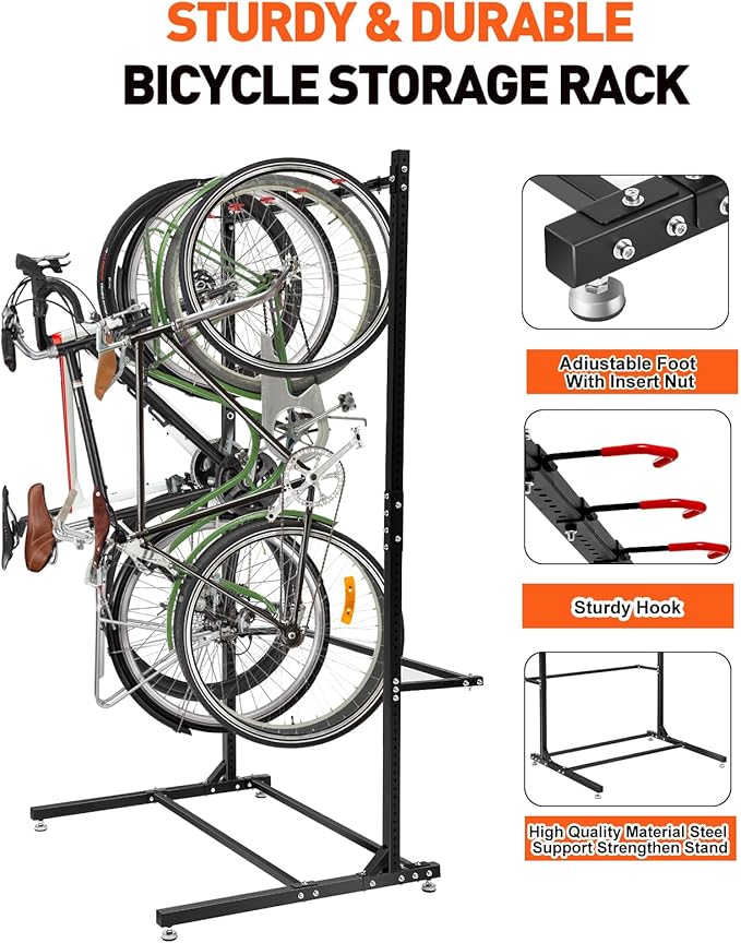 Freestanding Bike Rack Bicycle Storage Rack,Vertical Bike Stand Max 5 Bikes with Helmet Holders,Solid Steel Bike Racks for Home & Garage &Indoor & Bike Station-BlacK