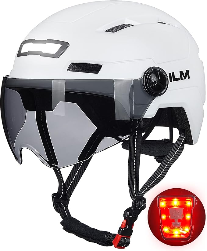 ILM Adult Bike Helmet with USB Rechargeable LED Front and Back Light Mountain&Road Bicycle Helmets for Men Women Removable Goggle Cycling Helmet E3-10L