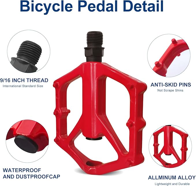 Mountain Bike Pedals,Road/MTB Flat Pedals, Non-Slip Lightweight Aluminum Alloy Bicycle Pedals, Fits 9/16" Road Mountain BMX MTB Bike Pedal