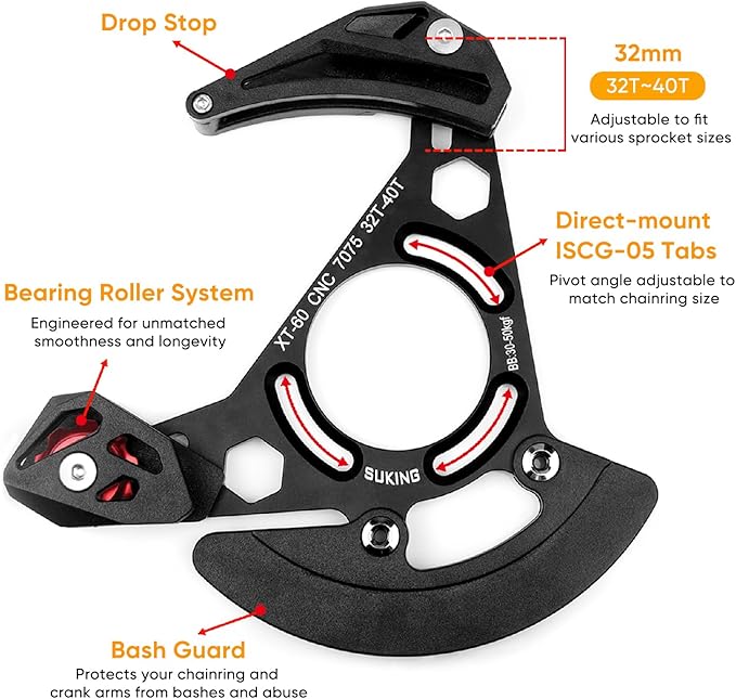 BESNIN Chain Guide 32-40T Single Disc MTB Chain Guide High-Strength Aluminum Alloy Mountain Bike Chain Guard for ISCG05 Mounting Systems