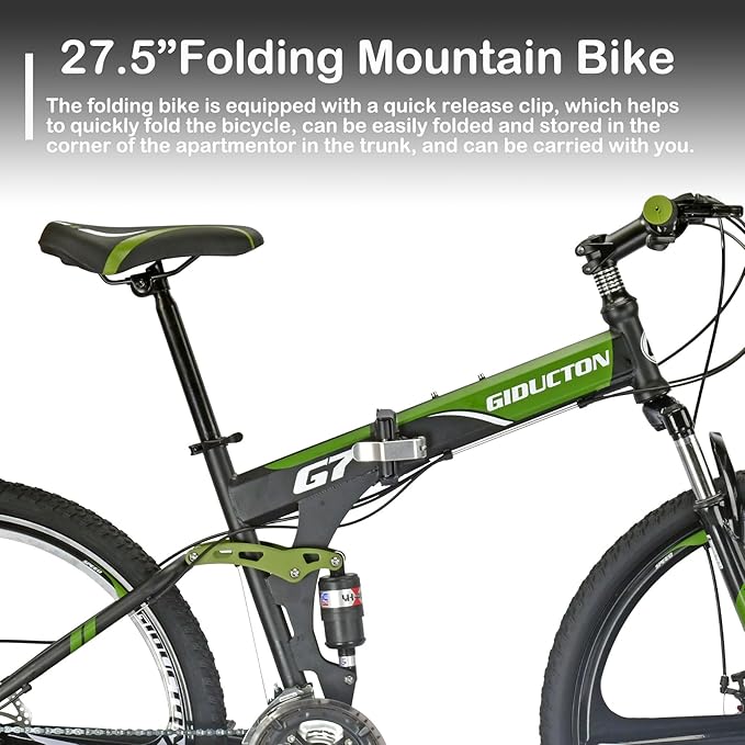27.5 inche Folding Bike,Full Suspension Mountain Bike,21 Speed Bikes for Men Adults Bicycle